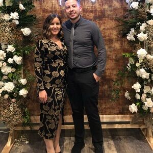 SHEIN Black Midi Dress with Gold Floral Print